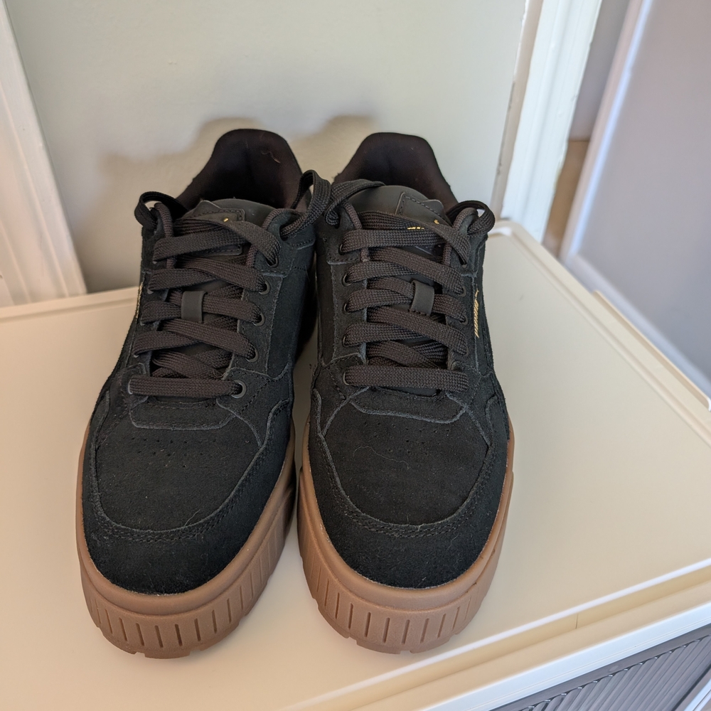 Puma Women's Black Suede Sneakers with Brown Platform Soles